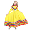 Traditional Ethnic Dance Costumes Rainbow Stripes Mexican Girls Big Swing Dress Girls Kids Dresses