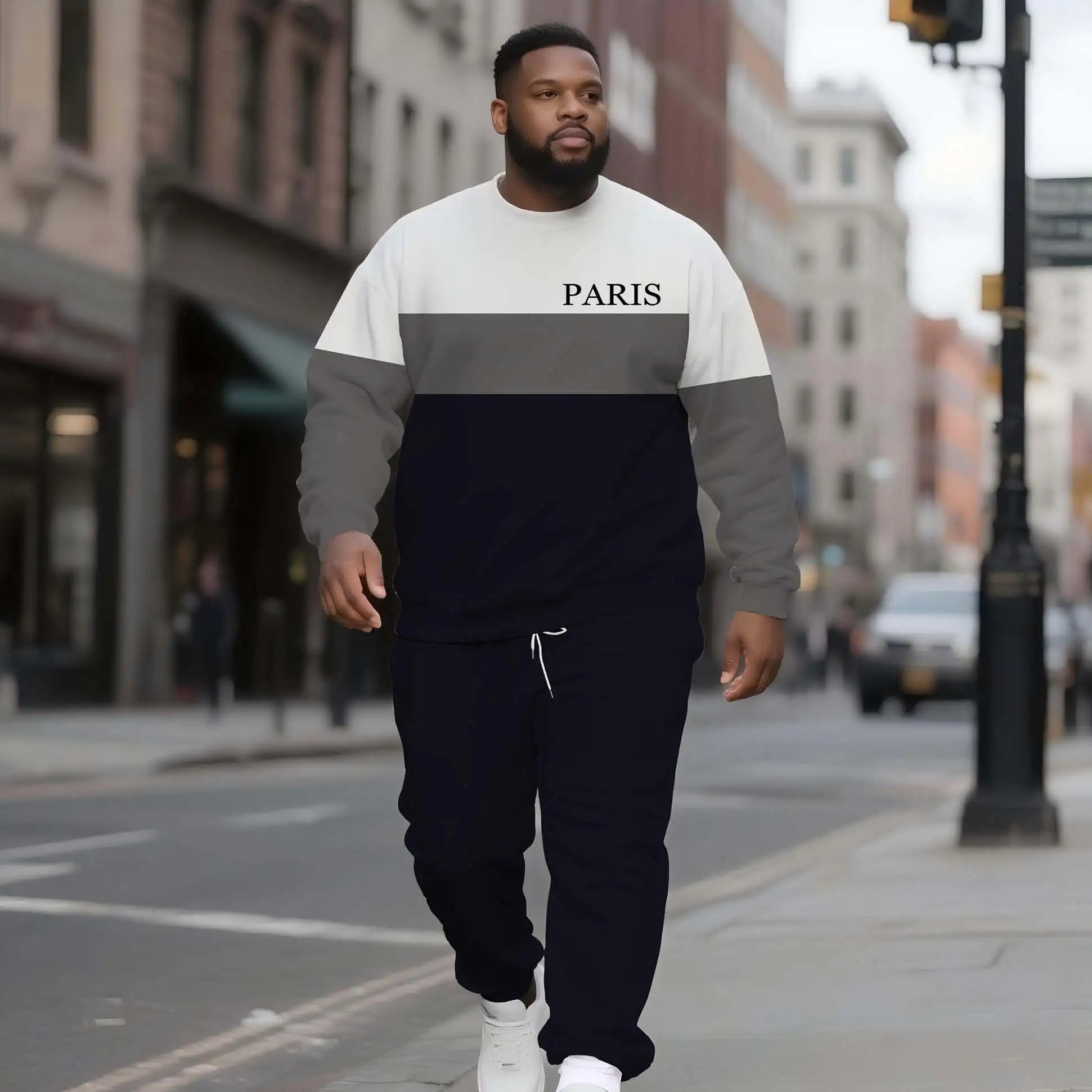 Custom Logo Pattern Plus Size Men's Crewneck Sweater Set Bold Contrast Stripe Winter Knitted Style Simple Casual Smart