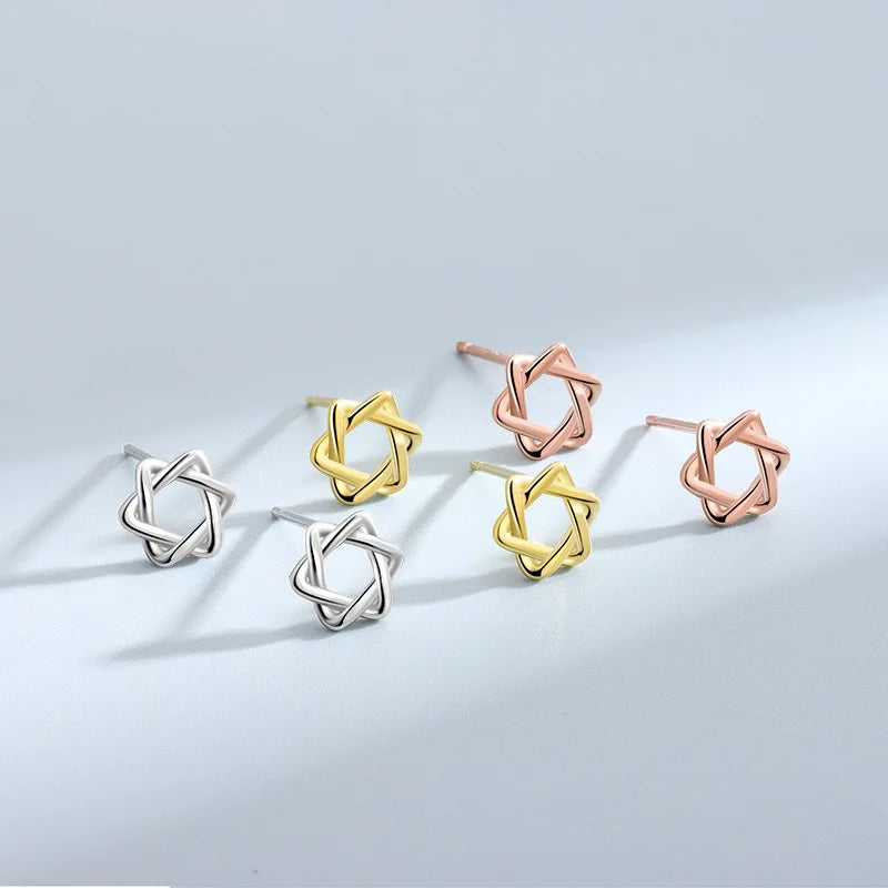 7mm Tiny S925 Sterling Silver Gold Plated Wire Hollow Hexagram Stud Earrings for Women Everyday