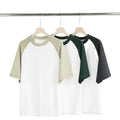 Men's Vintage Raglan Half 300 GSM Heavyweight 3 Needles 5 Threads Overlock Color Matching Casual Short Oversize Blank T-Shirt