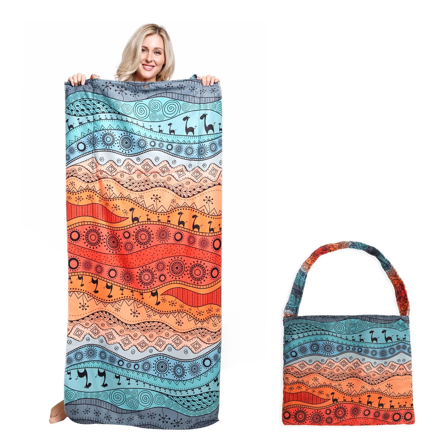Wholesale Beach Towel Backpack Printing 2 in 1 Folding Large Custom Summer Tote Beach Towel Bag