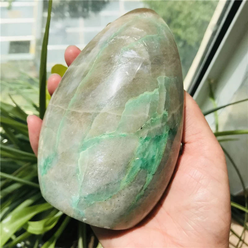 Wholesale Natural Polished Green Moonstone Free Form Standing Crystal Stone