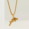Hot Sale Products 18k Gold Plated Flower Rose Gun Necklace Pistol Charm Hiphop Uzi Gun Necklaces Men Handgun Pendant Necklace