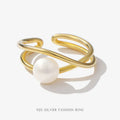 2023 NEW Designer 925 Silver Adjustable Ring Jewelry Gold Plated Sterling Silver Pearl Rings for Women
