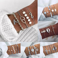 Wholesale Bohemian Fashion Women Jewelry Set Crystal Love Heart Shell Alloy Rope Natural Stone Bracelets Set