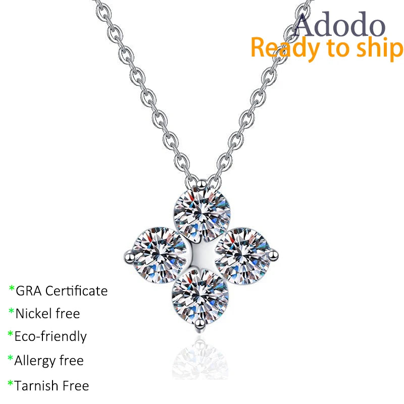 Simple Fashion S925 Sterling Silver Micro Insert Round Cut 2CT VVS GRA Moissanite Jewelry Four Leaf Clover Necklaces for Women
