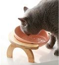 Manufacturer Wholesale Eco-Friendly Elevated Ceramic Pet Bowls with Wooden Stand Matted