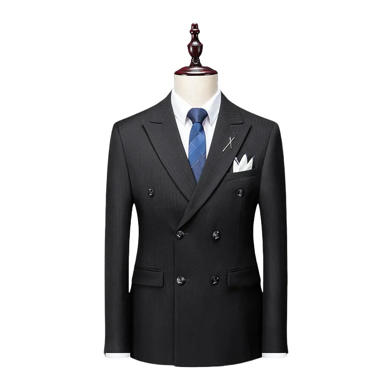 High-End Korean Slim Double-Breasted Men's Three-Piece Suit Casual Business Style Button Fly Pant Closure Flat Groom Waterproof