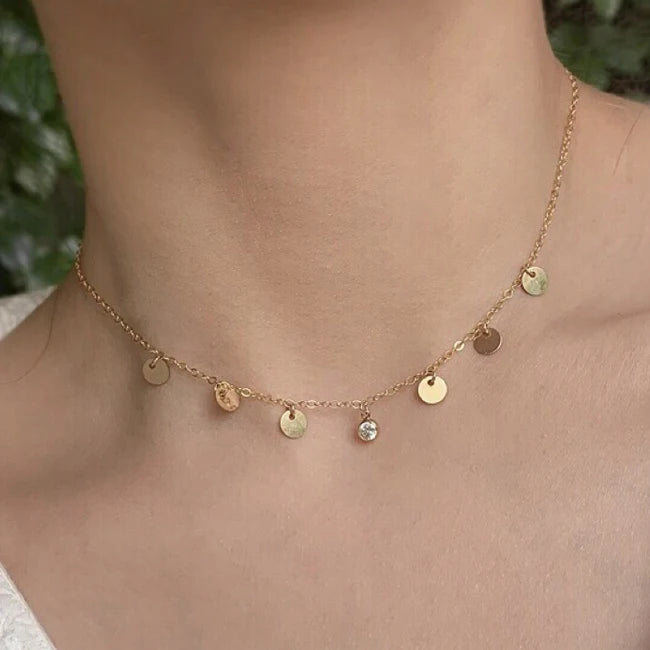 GN128 Coins Pendant Necklace Handmade Jewelry 14K Gold Filled Pendants Choker Necklace for Women