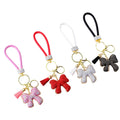 Full Diamond Crystal Bow Charm Keychain Leather Wrist Strap Tassel  Bling Rhinestone Bowknot Key Chain Bag Pendant Accessories