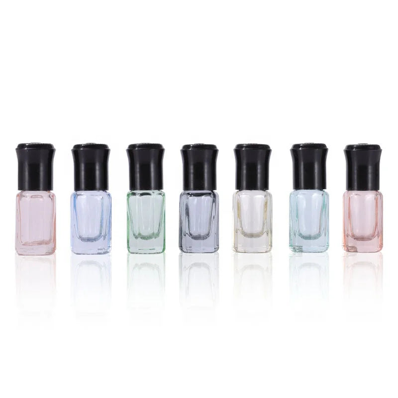 LZ Pack Stock 100pcs Multricolors Black Top 3ML Glass Roller Bottles Mini Perfume Bottle for Essential Oils