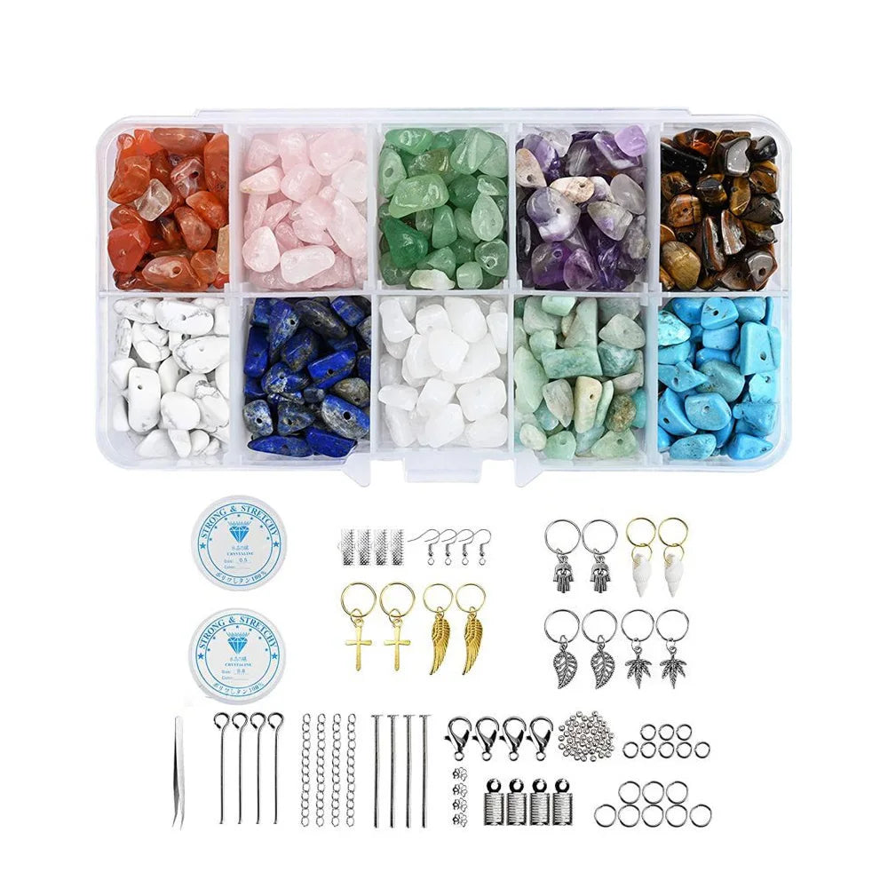 Gemstones and Crystals for Jewelry Making 10 Colors Gemstones Chips Box Bead Kit Jewelry Bracelet Making