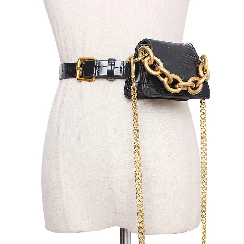TWOTWINSTYLE Fashion Belt for Women Elegant Patchwork Packages Girdle Chain PU Leather Casual