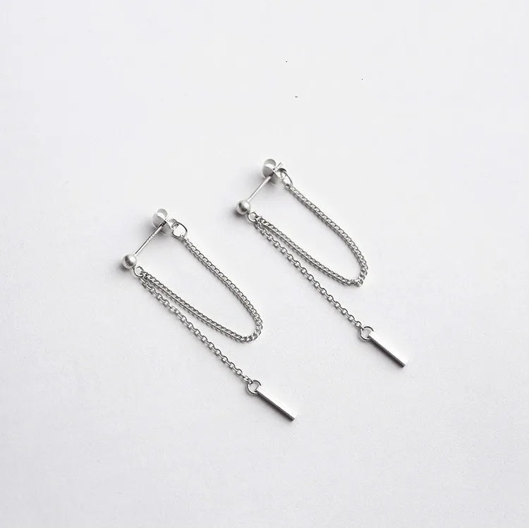 FY-ED684 REETI 925 Sterling Silver After Hanging Type Tassel Strip Stud Earrings for Women Fashion Girl  Jewelry