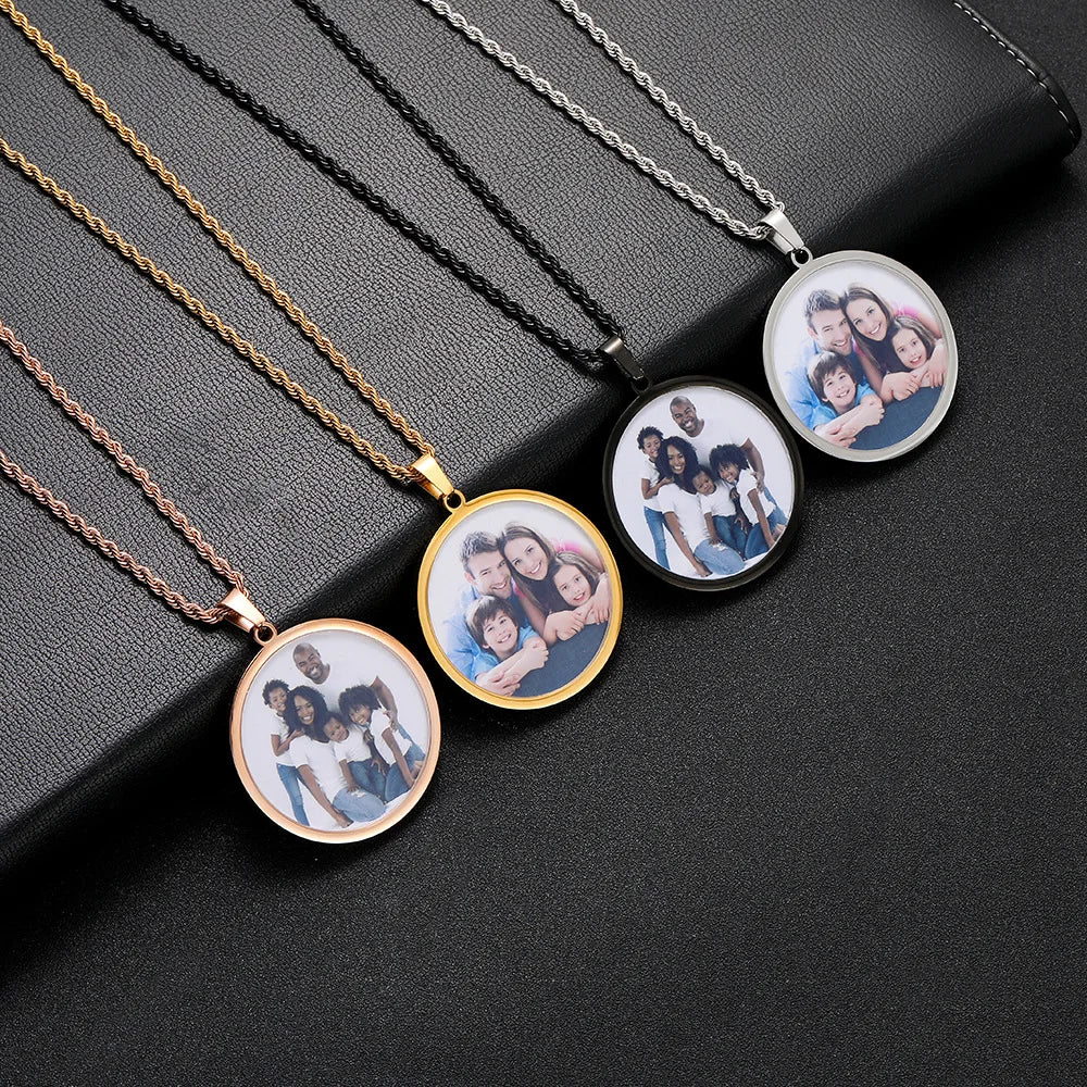 Stainless Steel Customized Photo Round Shape Pendant Personality Blank Photo Memory Locket Picture Pendant Necklace Gift