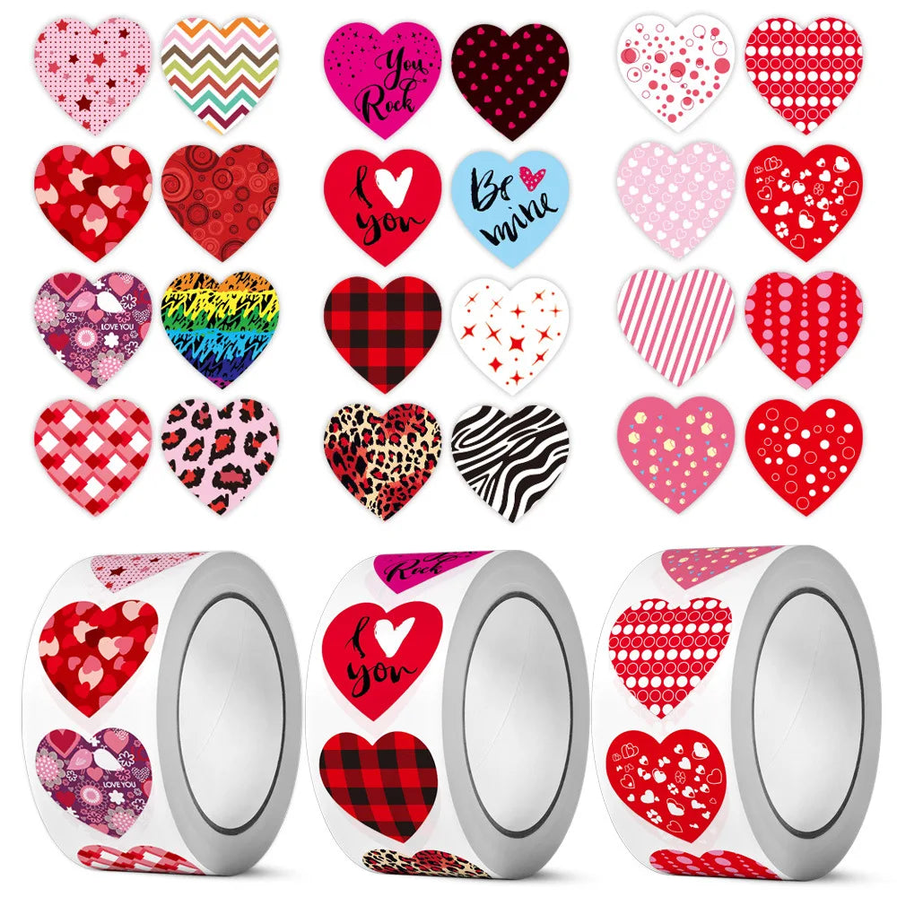 Wholesale Roll Packaging Valentine'S Day Heart-Shaped Love Stickers Gifts for Weddings Commercial Decorations Adhesive Labels