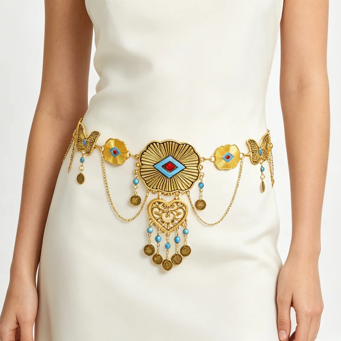 Bohemian Gold Silver Heart Coin Charms Tassel Women Belly Waist Chains Dance Waist Chains Women Belt Chain