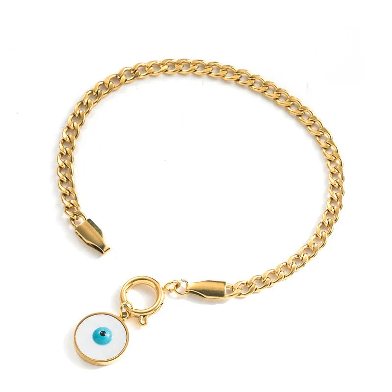 Fashion Ladies Eye Charms Stainless Steel Women Men Chain Link Bracelet Boho Designer Jewelry Blue Period Zircon Bangle Bracelet
