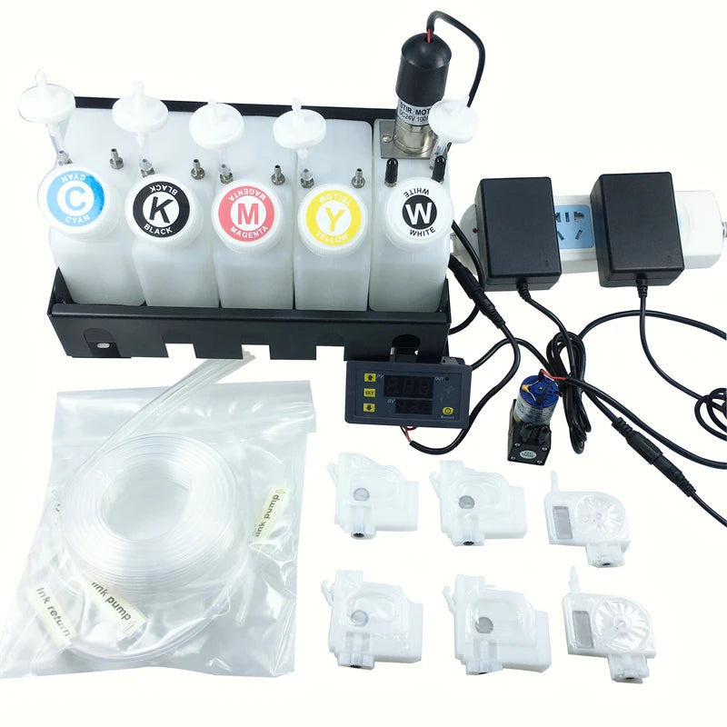 DTF L1800 Printhead Printer L805 R1390 tank CMYK Color tank and White Ink with Circulation System tank Ciss Timer Controller Set