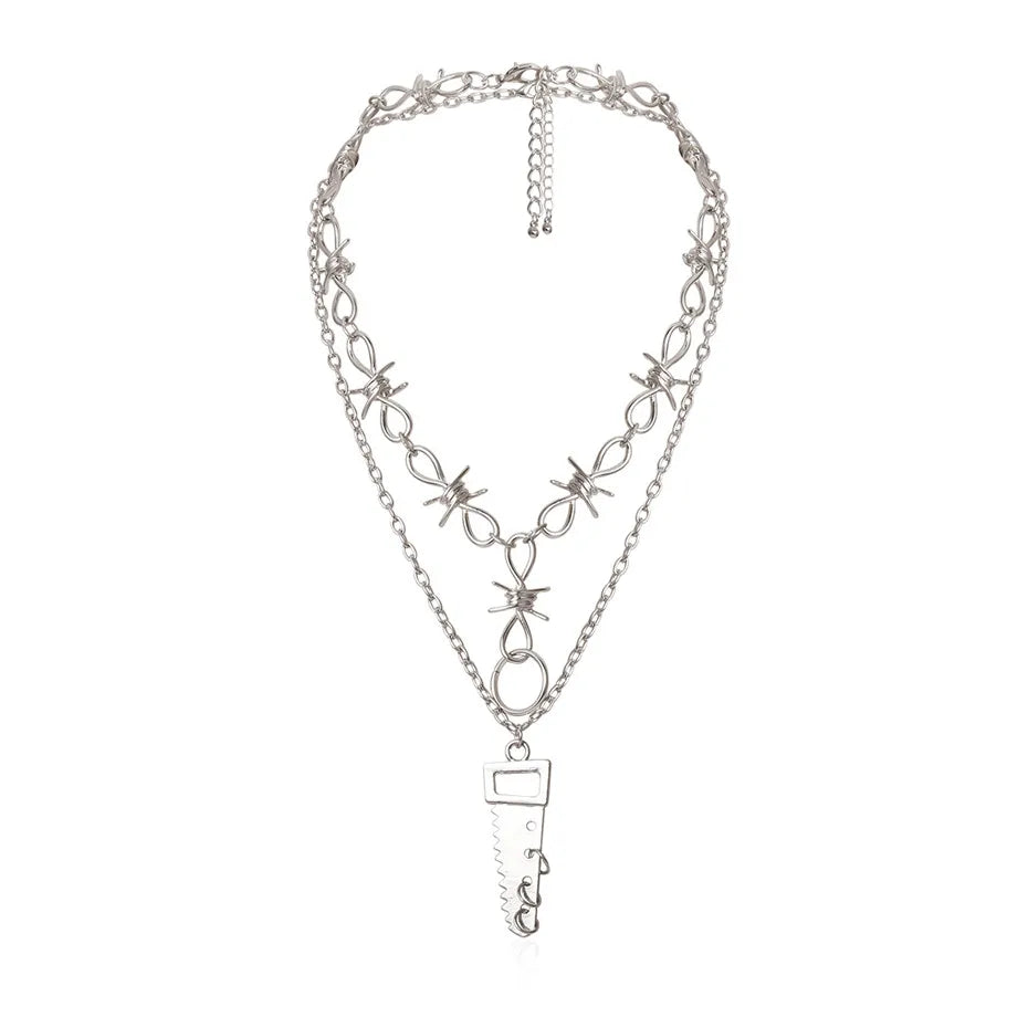 Wholesale Hip Hop Punk Barbed Wire Brambles Link Choker Necklace Gothic Chunky Silver Pendant Necklace for Women Jewelry MegaBDM