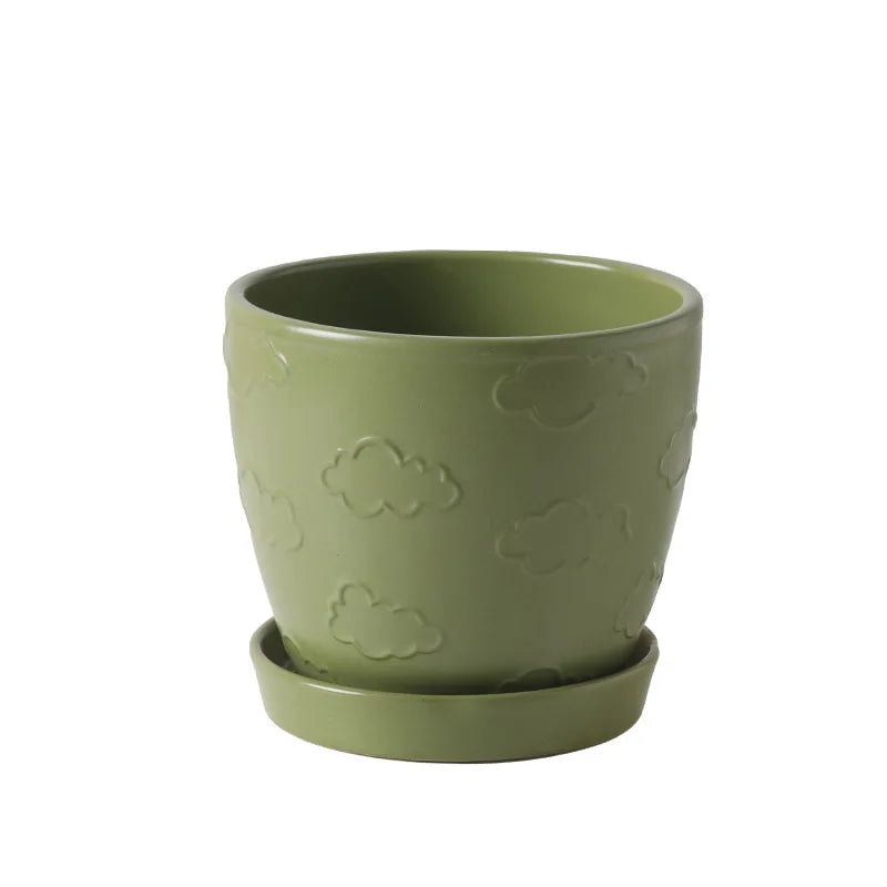 Ready Stock Nordic Style Indoor Ceramic Glazed Table Flower Pots Planter Pot Green Color for Home Application