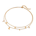 J&D Double Layer Necklace 18k Gold Plated Stainless Steel Star Moon Pendant White Crystal Polished Finish