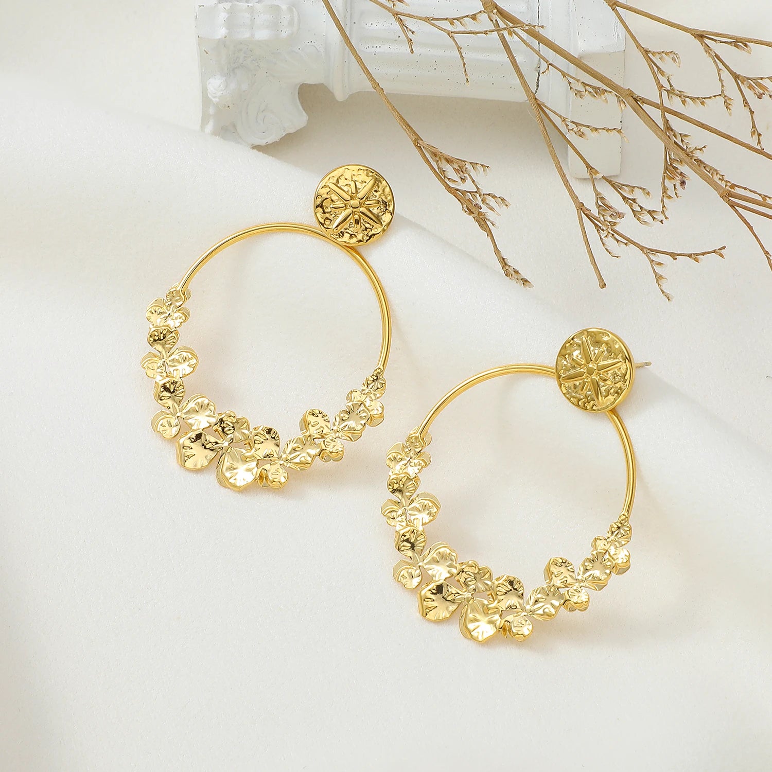 Jewelry Manufacturers Fashion Custom 18K Gold Plated Stainless Steel Stud Earrings Trendy Women's Leaf Shape