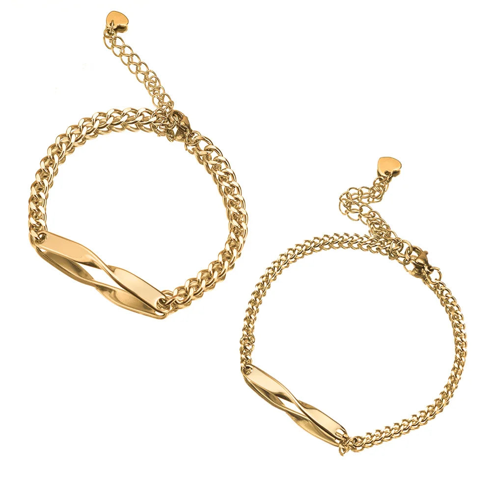 DAIHE Hot Sale Fashion Chain Link Bracelets 18k Gold-Plated High-Quality Engraving Couple Stainless Steel Bracelets