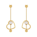 Original Design 18K Gold Plated Stainless Steel Jewelry Hollow Heart Shaped Pearl Double Steel Ball for Women Earrings E231498