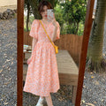 M-3XL Bubble Sleeve Midi-Length Summer Dress Collar Floral Orange Pattern Natural Beading Eco-Friendly New Floral Sleeves