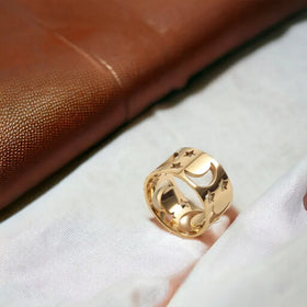 Trendy Stainless Steel Jewelry 18k Gold-Plated Celestial Hollow Moon and Star Ring for Women for Engagement Gift or Party