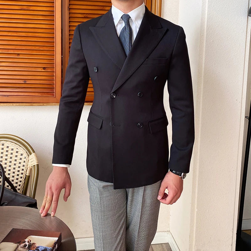Double-breasted Suit Men's Daily Slim Solid Color Workplace Dress commuter Suit Jacket
