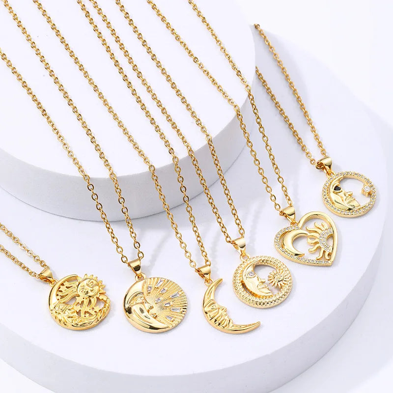 HOVANCI Stainless Steel Gemstone Small Heart Shape Moon Crystal Pendant 12 Sun and Moon Necklace