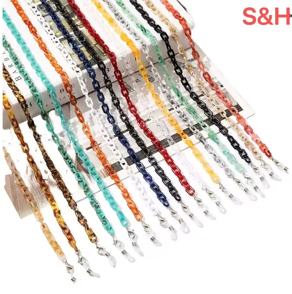 Hot Sale Eco-Friendly Big Flat Acrylic Suede Customizable Length Bag Chain Necklace Sunglasses Glasses Holder Eyeglass Chain