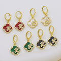 HE0122 New Four Leaf Flower Drop Oil Stud Earrings 18K Gold Set with Zircon Petals Earring High Women Beautiful Jewelry