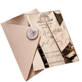 Gorgeous Rose Gold Mirror Acrylic Wedding Invitations with Graved Text Suede Cloth Hardcover for Valentine's Day