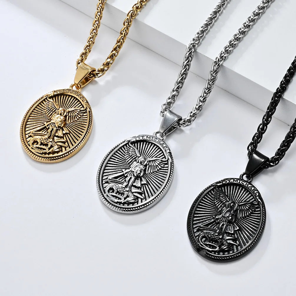 18K Gold Plated St. Michael the Archangel Pendant Waterproof Fashion Jewelry for Necklace Gift with Diamond Main Stone