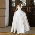 Soft Stain Luxury Formal Wedding Dresses Customize v Neck Sleeveless Bridal Wedding Evening Gown