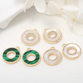 Fashion Simplicity 14k Gold Plated DIY Jewelry Round Hollow Inlaid Zircon Shell Charms Pendant for Jewelry Necklace Making