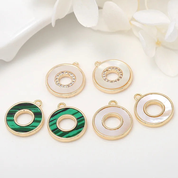 Fashion Simplicity 14k Gold Plated DIY Jewelry Round Hollow Inlaid Zircon Shell Charms Pendant for Jewelry Necklace Making