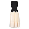 OUDINA Wholesale French Sleeveless Color Contrast Mesh Tutu Pleated Women Lady Dress Elegant Ladies Casual Dresses