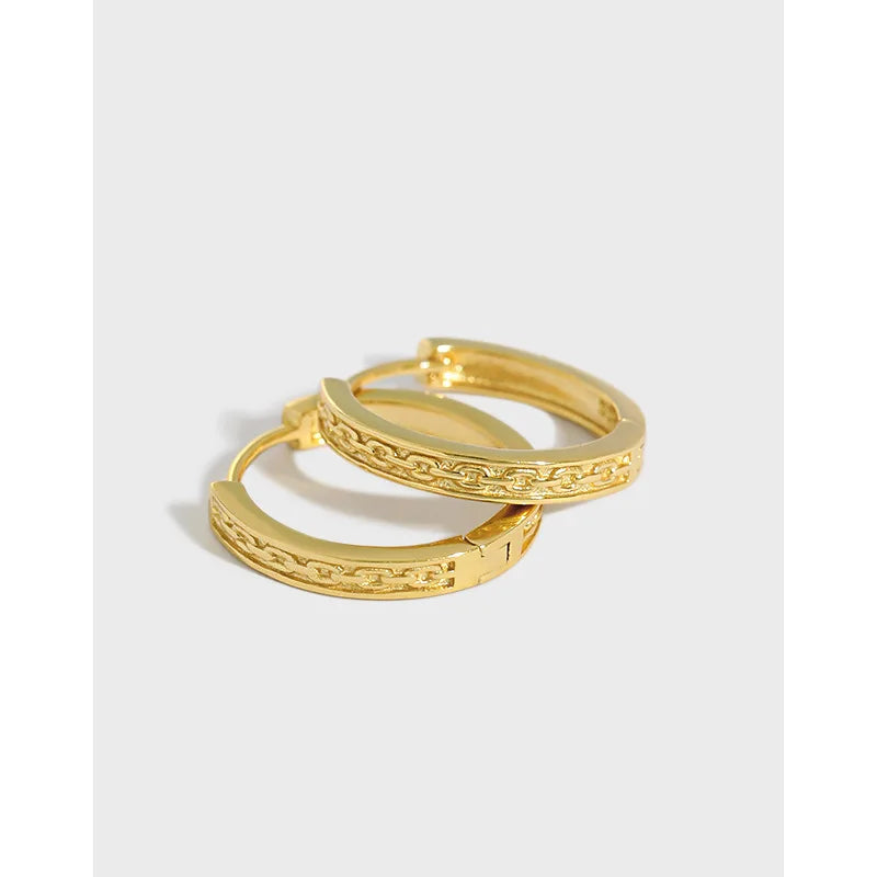 925 Sterling Silver Fashion 18K Gold Earrings Cool Chain Pattern Earrings Minimalist Huggie Earrings Women Luxury Jewelry