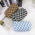 WAALUU Custom Label LOGO Vintage Checkerboard  Designer  Knitted Fabric Zipper Cosmetic Bag Lipstick Storage Bag Makeup Pouch