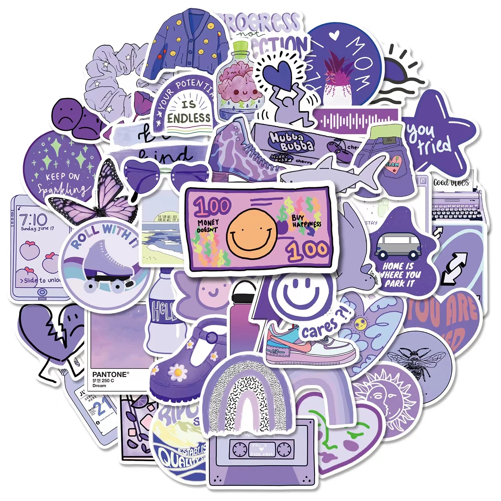 50pcs Popular Selling Purple World Series Stickers for Ins Wind Purple Style Girl Cute Cartoon Notebook Ledger