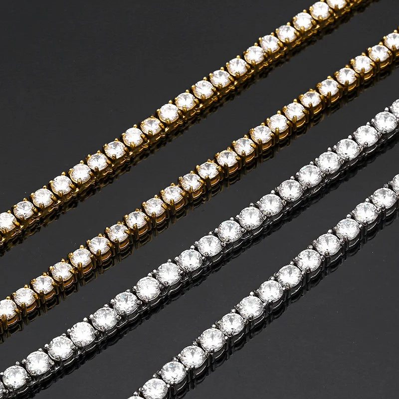 Wholesale Hip Hop Jewelry Fashion Iced 18K Gold Plated Zircon Diamond Link Chain CZ Stainless Steel Unisex Necklace
