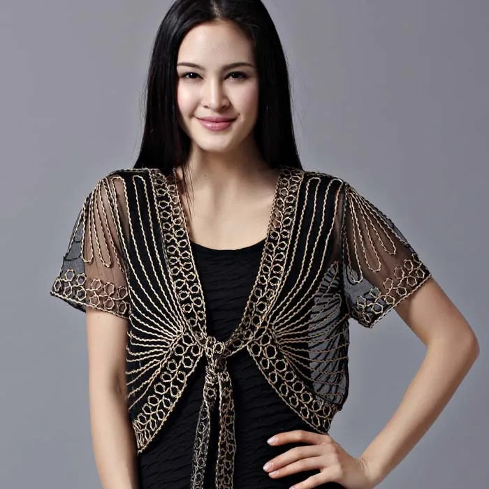 Ladies Tops Fashion Women's Clothing Wild Perspective Small Shawl Chiffon Lace  Lacing Boleros Shirts Tops