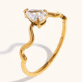 Dingran Latest 18K Gold Plated Stainless Steel Jewelry Water Wave Zircon Thin Rings for Women