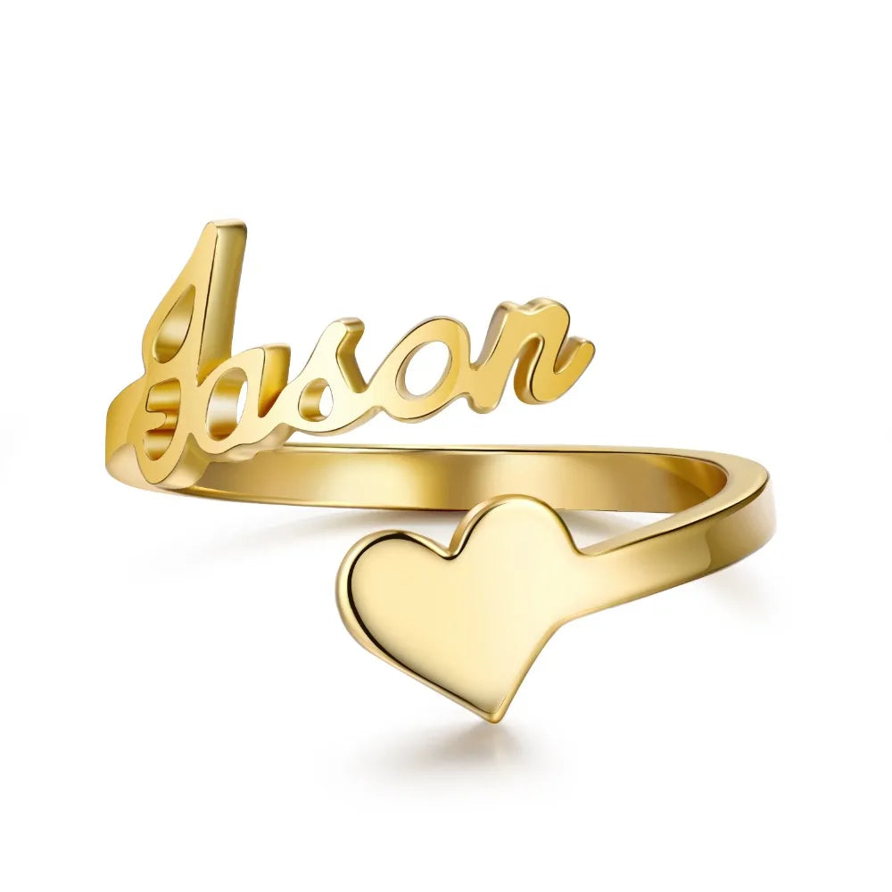 Romantic Adjustable Cuff Open Custom Heart Ring Lover Girlfriend Wedding Anniversary Stainless Steel Personalized Name Ring