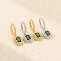 Fashion Jewelry 925 Sterling Silver Dangling square Emerald Zircon White Zircon Gold Plated Hoop Earring Jewelry for Women