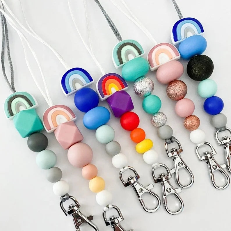Silicone Beads Keychains Teacher Lanyard Nurse Gift Student Gift Badge Keychain Lanyard for Teacher Appreciation Gifts